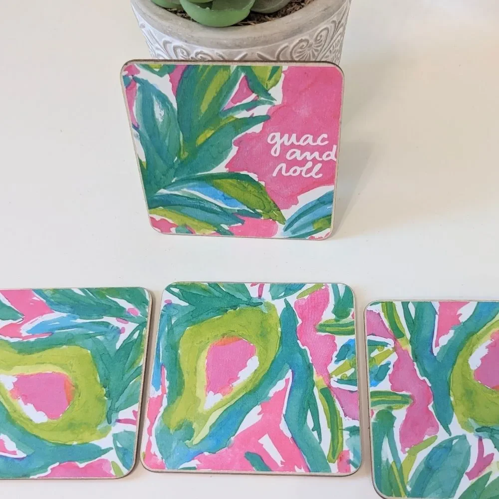 Set Of 4 Handmade Coasters Preppy Coastal Entertaining Hostess Beachy Cottage